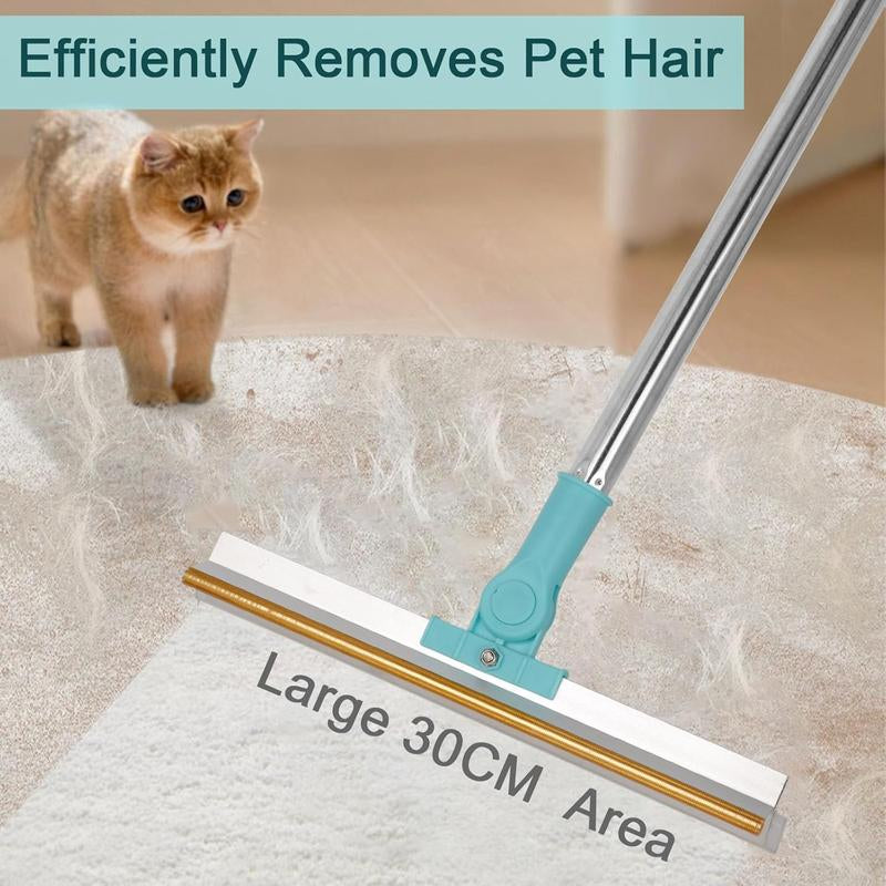Pet Hair Remover, Adjustable Long Handle Pet Hair Removal Scraper Cleaning Brush for Dog and Cat, Reusable Fur Broom for Car Furniture Mat Stairs