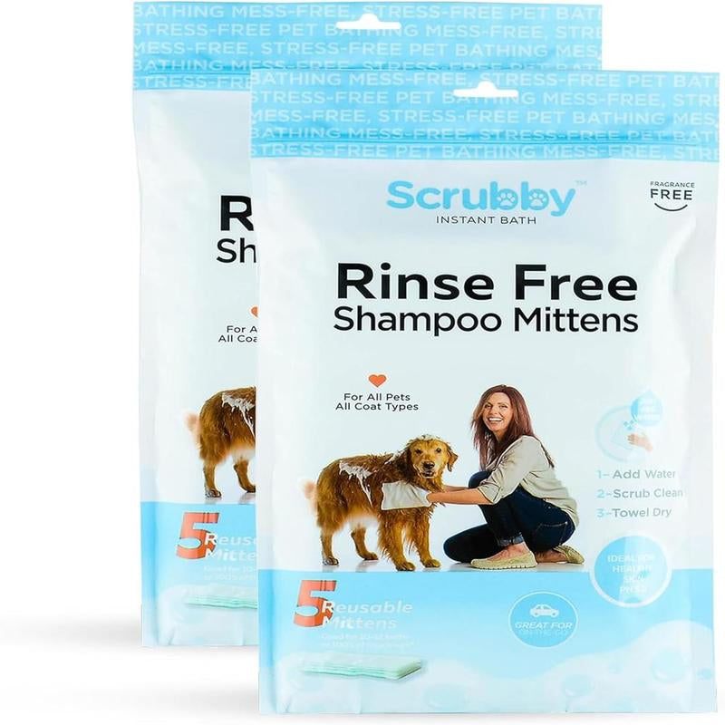 Rinse Free Shampoo Mittens for Dogs, Bath Wipes for Bathing and Washing Pets, Hypoallergenic No Rinse Wash Mitt for Grooming, Lather Wipe Dry - 5 Pack