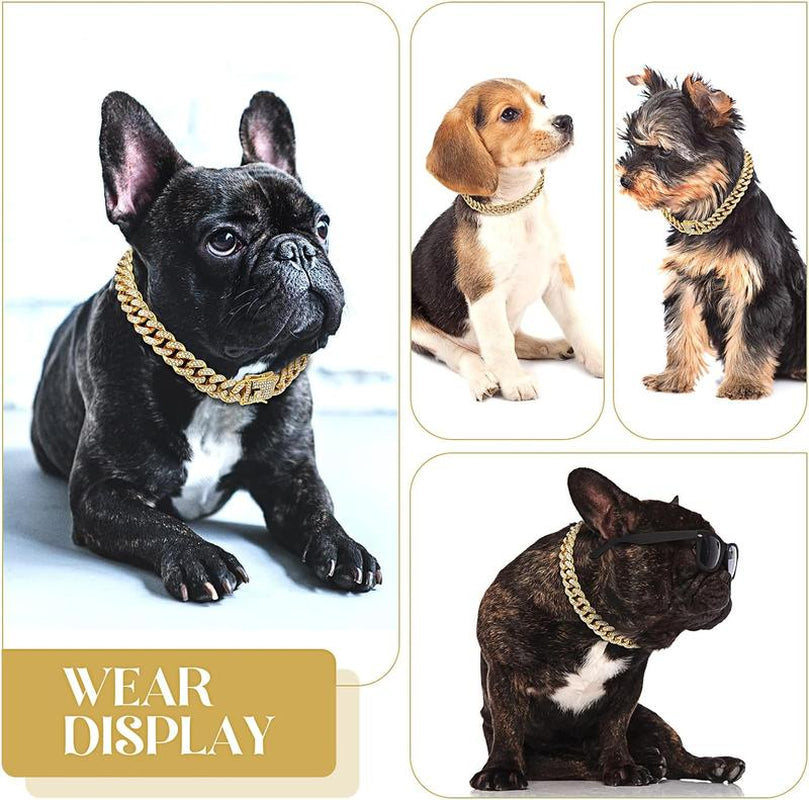 Dog Chain Diamond Collar Walking Metal Chain Necklace with Secure Buckle Pet Cuban Style Collar Jewelry Accessories for Small Medium Large Dog Cats
