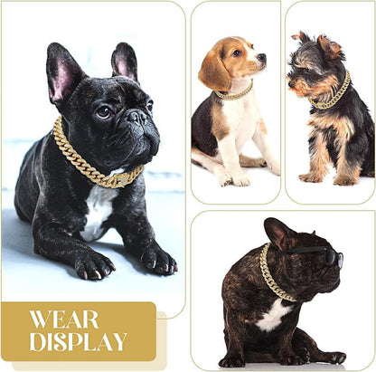 Dog Chain Diamond Collar Walking Metal Chain Necklace with Secure Buckle Pet Cuban Style Collar Jewelry Accessories for Small Medium Large Dog Cats