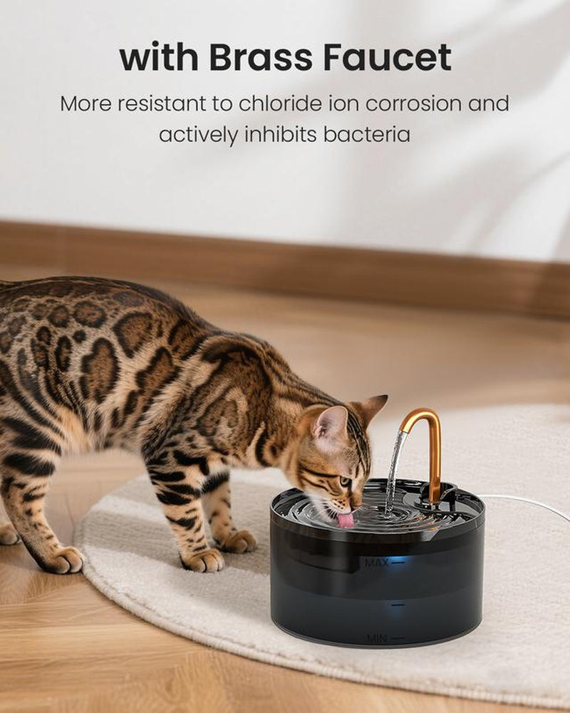 DOOOB Silent Cat Water Fountain 2.1L B13 Pet Water Fountain Ultra-Quiet Copper Spout Night Light 6-Layer Filter Soft Blue LED Automatic Gravity Feeder