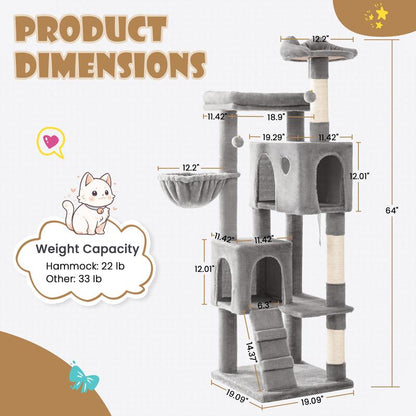 SHA CERLIN 81In/63In Multi-Level Tall Cat Tree Tower with Hammock & Sisal Scratching Posts Larger Cat Condo Furniture for Multi-Cat Play & Rest #Christmasgifts#Tiktokshopblackfriday