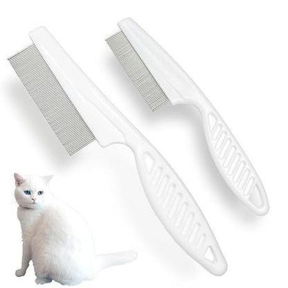 2 Pack Multifunctional Pet Comb, Upgrade Pet Grooming Brush Fine Magic Tear Stain Removal, Fine-Tooth Stainless Massage Comb Kit for Small Puppies and Dogs (White)