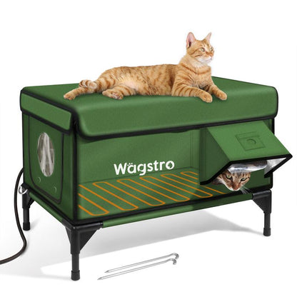 Clawsable Indestructible Heated Cat House for Outdoor Winter, 100% Waterproof, Safe Escape Door, Fully Insulated Outdoor Cat Shelter with Heater for Feral Barn Cats and Kittens