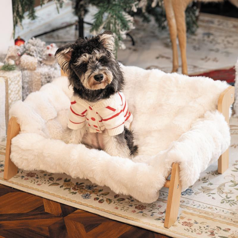 Elevated Pet Couch Bed, Wooden Cat and Small Dog Sofa, Removable Washable Fluffy Cover Raised, Kitty Lounge Chair Suitable for Puppy for Indoor