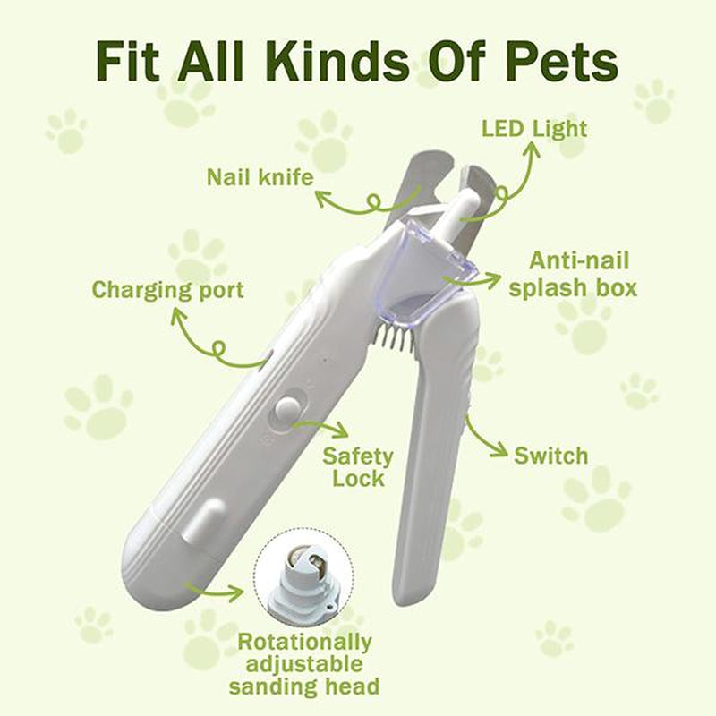 2-In-1 Pet Nail Clipper and Grinder, Dog Nail Clipper Trimmer, Ultra Quiet Electric Nail Set, Rechargeable, Suitable for Trimming Toes and Claws of Dogs and Cats of All Sizes