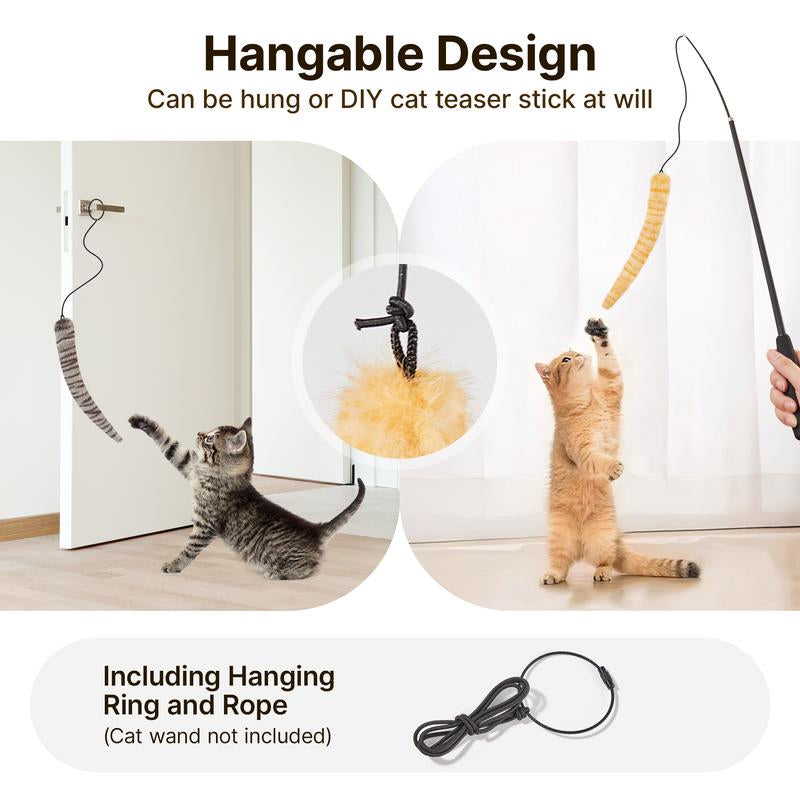 Potaroma Lifelike Tail Simulation Cat Toys, Pack of 3, Fluffy Durable, Crinkle Sound, Interactive Indoor Kitten Kicker for Kitty Exercise 9.8 Inches