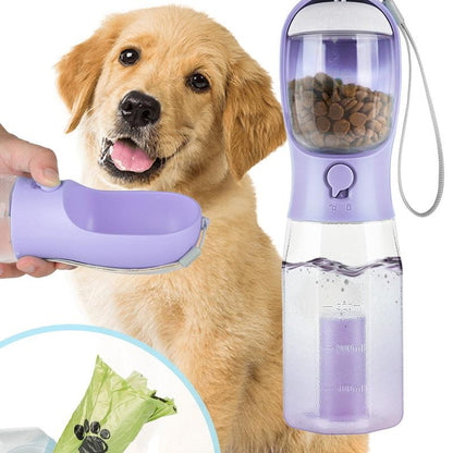 3In1 Pet Water Bottle - Portable 20Oz Leak Proof Container with Poop Bag Dispenser, Ideal for Travel, Hiking, and Outdoor Use