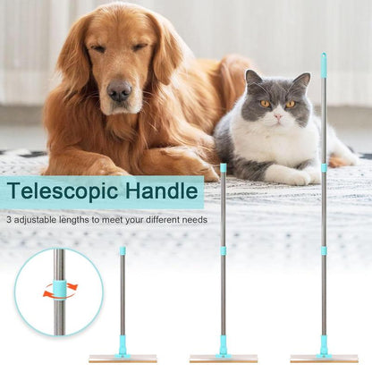 Pet Hair Remover, Adjustable Long Handle Pet Hair Removal Scraper Cleaning Brush for Dog and Cat, Reusable Fur Broom for Car Furniture Mat Stairs