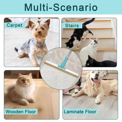 Pet Hair Remover, Adjustable Long Handle Pet Hair Removal Scraper Cleaning Brush for Dog and Cat, Reusable Fur Broom for Car Furniture Mat Stairs