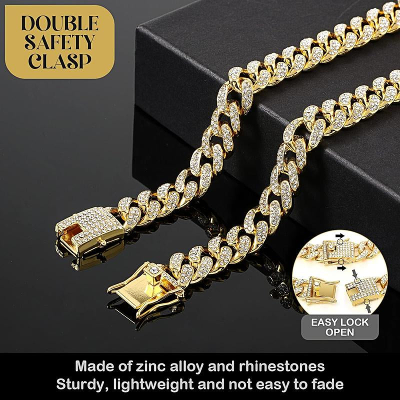 Dog Chain Diamond Collar Walking Metal Chain Necklace with Secure Buckle Pet Cuban Style Collar Jewelry Accessories for Small Medium Large Dog Cats
