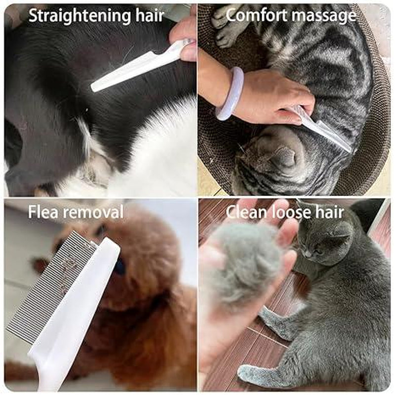 2 Pack Multifunctional Pet Comb, Upgrade Pet Grooming Brush Fine Magic Tear Stain Removal, Fine-Tooth Stainless Massage Comb Kit for Small Puppies and Dogs (White)