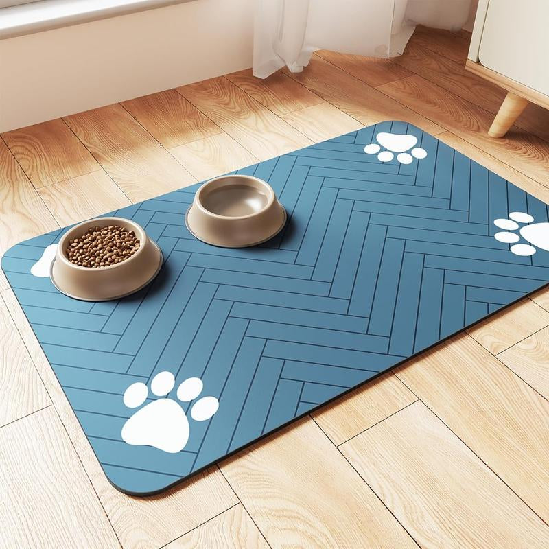 Quick Drying Absorbent Pet Feeding Mat for Dogs and Cats, Non-Slip Rubber Bottom, Dark Polyester Surface for Indoor Use