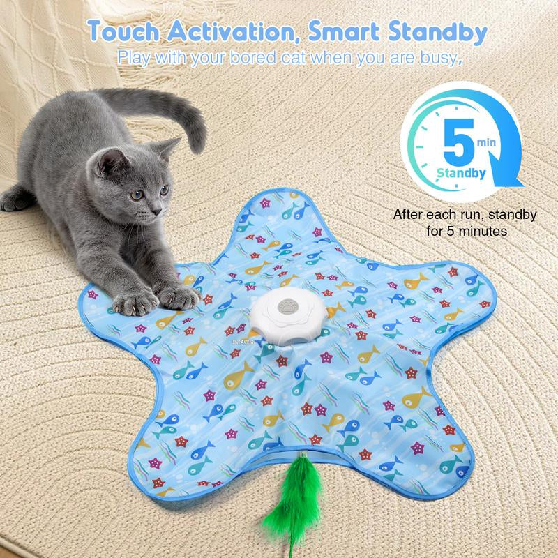 SPOVEN Interactive Kitten Wand Teaser Toy Rechargeable & Hidden Feathers for Boredom Indoor Exercise & Boredom Relief Cat Christmas Gifts
