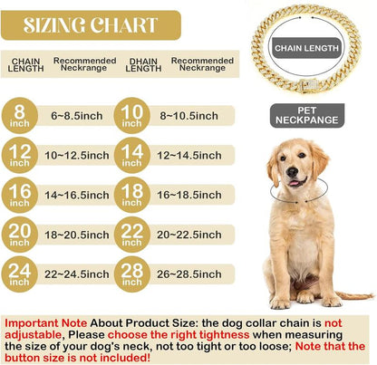 Dog Chain Diamond Collar Walking Metal Chain Necklace with Secure Buckle Pet Cuban Style Collar Jewelry Accessories for Small Medium Large Dog Cats