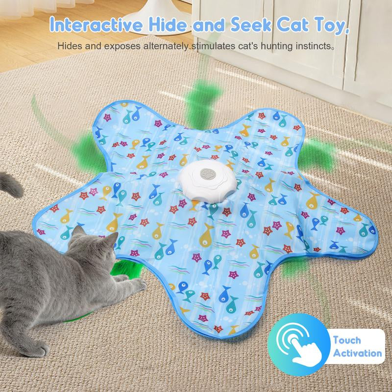 SPOVEN Interactive Kitten Wand Teaser Toy Rechargeable & Hidden Feathers for Boredom Indoor Exercise & Boredom Relief Cat Christmas Gifts