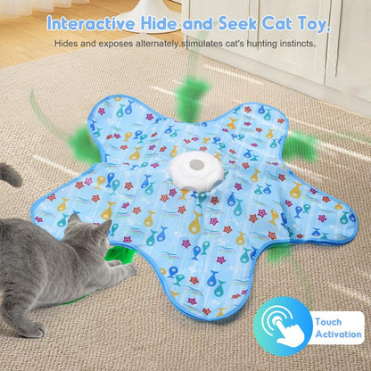 SPOVEN Interactive Kitten Wand Teaser Toy Rechargeable & Hidden Feathers for Boredom Indoor Exercise & Boredom Relief Cat Christmas Gifts