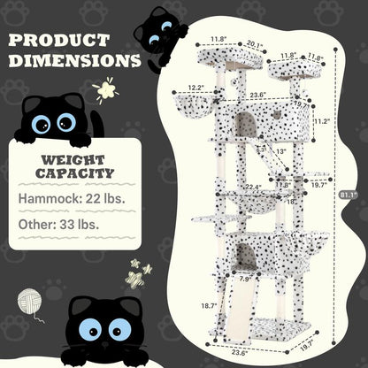 SHA CERLIN 81In/63In Multi-Level Tall Cat Tree Tower with Hammock & Sisal Scratching Posts Larger Cat Condo Furniture for Multi-Cat Play & Rest #Christmasgifts#Tiktokshopblackfriday