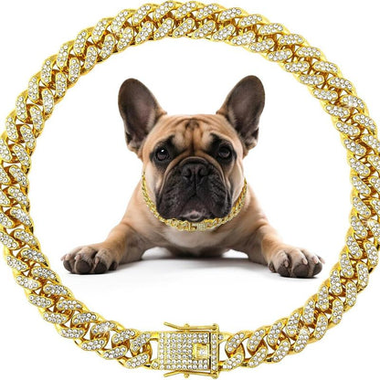 Dog Chain Diamond Collar Walking Metal Chain Necklace with Secure Buckle Pet Cuban Style Collar Jewelry Accessories for Small Medium Large Dog Cats